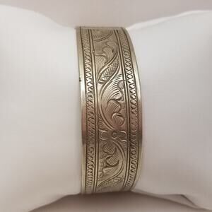 Vintage Silver Embossed Cuff Bracelet, 6 3/8 Length, 3/4 Width, Non-Magnetic